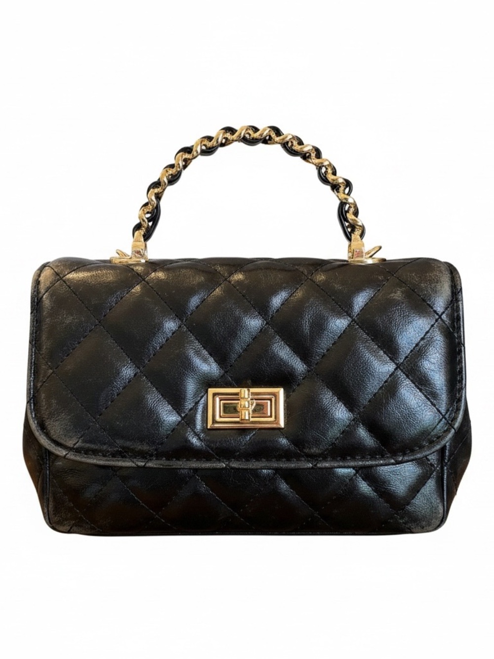 Urban Expressions Black Quilted Top-Handle Shoulder Bag with Gold Chain